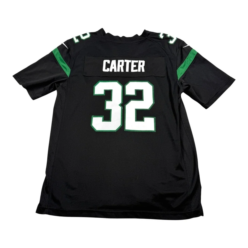New York Jets Football Jersey Mens Medium Black NFL Nike Carter 32 On Field